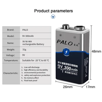 PALO 9V 6F22 Ni-MH 9v Genopladeligt Batteri+Smart batteri oplader til 1,2 V AA AAA nimh-batterier nicd batteri til 9V genopladeligt batteri 1