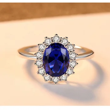 PANSYSEN 7x9MM Oval-Cut Bryllup Engagement Safir Ring Massiv 925 Sterling Sølv, Blå Ædelsten Ringe Engros Fine Smykker 1