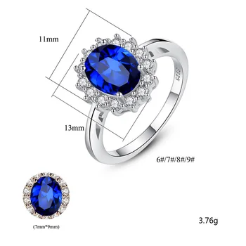 PANSYSEN 7x9MM Oval-Cut Bryllup Engagement Safir Ring Massiv 925 Sterling Sølv, Blå Ædelsten Ringe Engros Fine Smykker 5