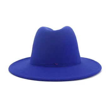 Patchwork Royal Blå Rosenrødt Matchende Uldne Følte Fedora Hat Nationale Stil, Mænd, Kvinder, Par,' Cap Jazz Fladskærms Randen Hat 2
