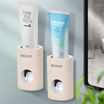 PATIMATE Automatisk Tandpasta Dispenser støvtæt tandbørsteholder Hvede Halm vægmonteret Hjem Squeezer Badeværelse Tilbehør 2