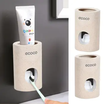 PATIMATE Automatisk Tandpasta Dispenser støvtæt tandbørsteholder Hvede Halm vægmonteret Hjem Squeezer Badeværelse Tilbehør 3
