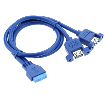 PC Computer Sag Indre Bundkort 19Pin Kvinde til 2-Port USB 3.0 Type A hun Skrue Lås Panel Mount Kabel-Blue 50CM 0