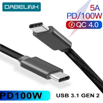 PD-100W-Kabel USB-3.1 Gen2 10Gbps Thunderbolt-3 Kabel QC 4.0 Type C USB-C Kabel PPS E-MÆRKET Power Levering kabel til MacBook Pro 0