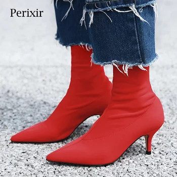 Perixir 2020 Nye Kvinder Sok Støvler Spids Tå Elastisk Høje Støvler Slip På Høj Hæl Ankel Støvler Sexede Stiletter Kvinder Sko 3