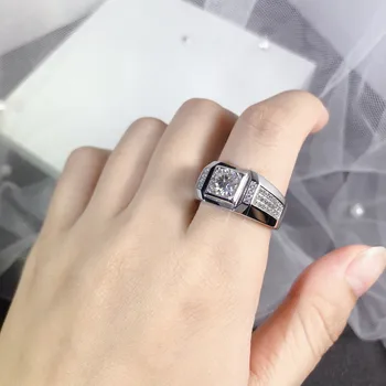 PERLE ' S BALLET 925 Sterling Sølv Moissanite Ring Til Mænd, Bryllup, Runde 1,0 Ct. 6.5 mm Mænds Moissanite Diamant Ring Cluster 2