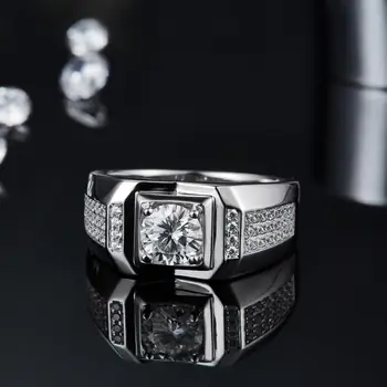 PERLE ' S BALLET 925 Sterling Sølv Moissanite Ring Til Mænd, Bryllup, Runde 1,0 Ct. 6.5 mm Mænds Moissanite Diamant Ring Cluster 3