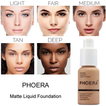 Phoera Bløde Mat Long Wear Foundation Flydende Ansigt Makeup Dækning Foundation Naturligvis Concealer Olie-Kontrollerende 101# Porcelæn 28338