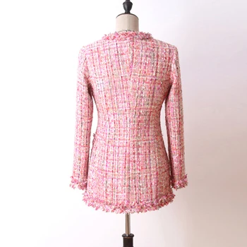 Pink paillet tweed jakke i lange afsnit 2020 efterår/vinter Kvinders pels jakke Haute Couture damer frakke 0