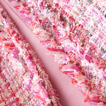 Pink paillet tweed jakke i lange afsnit 2020 efterår/vinter Kvinders pels jakke Haute Couture damer frakke 3