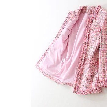 Pink paillet tweed jakke i lange afsnit 2020 efterår/vinter Kvinders pels jakke Haute Couture damer frakke 5