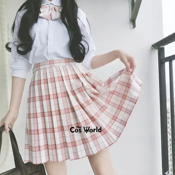 [Pink White] Girl ' s Kvinder er Japansk Sommeren Høj Talje Plisseret Hvid Nederdel For JK Skole Uniform Studerende Klude 0