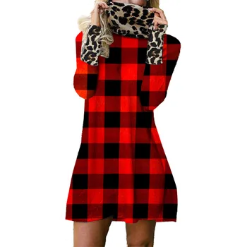 Plaid Leopard Kjole Vinter Stablet Op Hals Efteråret Syning Lange Ærmer Sexet Fest Kjoler Til Kvinder Koreansk Mode Vintage Kjole 1