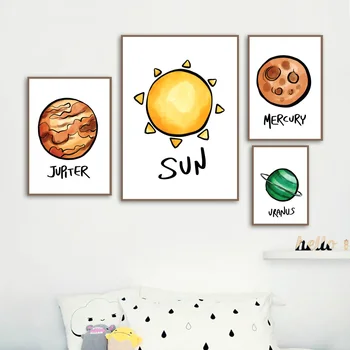 Planet Earth, Venus, Solen, Merkur, Jupiter, Neptun Væg Kunst, Lærred Maleri Nordiske Plakater Og Prints Væg Billeder Kids Room Decor 0