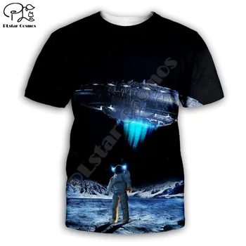 PLstar Kosmos 3D Mode Harajuku Streetwear Fremmede Rumskib UFO Galaxy Unisex Casual Sjove t-shirts, Korte ærmer a1 4