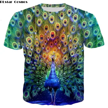 PLstar Kosmos Sommeren 2018 Nye stil Mode T-shirt i Den Evige Trance Dyr peacock 3D-Print Mænd Kvinder Casual t-shirt 0