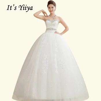 Plus Size brudekjoler Længe Det er Yiiya BR737 Elegant Stropløs Vestido De Novia snøre brudekjoler Krystal Bryllup Kjole 3