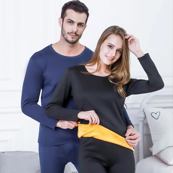 Plus Size Vinter Velvet Termisk Passer til Kvinder Mænds Termisk Undertøj Tykke Lag Tøj Varme Pyjamas Sæt Kvindelige Anden Hud 2