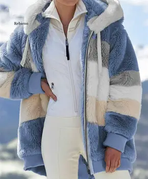 Plus Størrelse 5Xl Kvinders vinterfrakke Overdimensionerede koreansk Mode Afslappet Syning Plaid Tøj Hætte Lynlås Damer Lam Pels 0