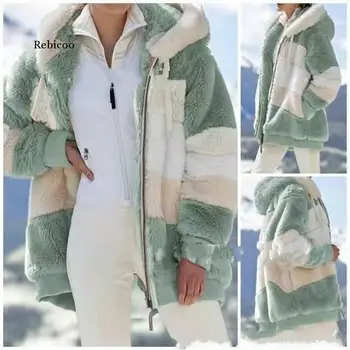 Plus Størrelse 5Xl Kvinders vinterfrakke Overdimensionerede koreansk Mode Afslappet Syning Plaid Tøj Hætte Lynlås Damer Lam Pels 1