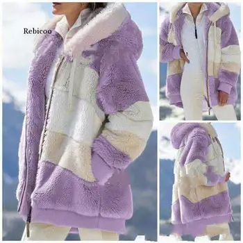 Plus Størrelse 5Xl Kvinders vinterfrakke Overdimensionerede koreansk Mode Afslappet Syning Plaid Tøj Hætte Lynlås Damer Lam Pels 2