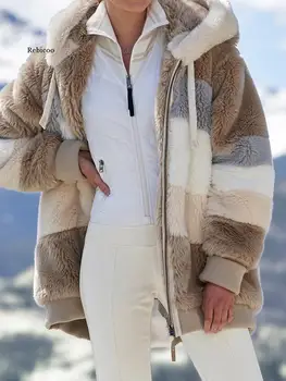 Plus Størrelse 5Xl Kvinders vinterfrakke Overdimensionerede koreansk Mode Afslappet Syning Plaid Tøj Hætte Lynlås Damer Lam Pels 3