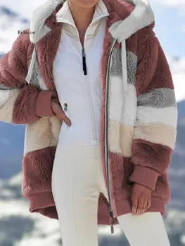 Plus Størrelse 5Xl Kvinders vinterfrakke Overdimensionerede koreansk Mode Afslappet Syning Plaid Tøj Hætte Lynlås Damer Lam Pels 4