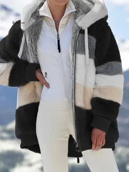 Plus Størrelse 5Xl Kvinders vinterfrakke Overdimensionerede koreansk Mode Afslappet Syning Plaid Tøj Hætte Lynlås Damer Lam Pels 5