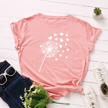 Plus Størrelse S-5XL Kvinder T-Shirt, Bomuld, Mælkebøtte Elsker Print O-Hals kortærmet Sommer Pink Kvinder TShirt 2020 Ny Top Tee 3