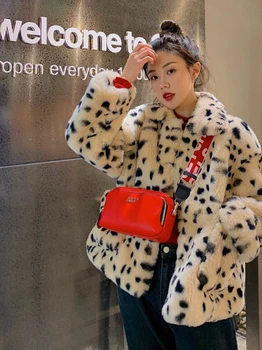 Plys jakke kvinder vinter kort 2020 nye koreanske version af løs lam uld kunstskind med leopard pels kvinder, vinter 356