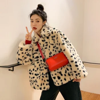Plys jakke kvinder vinter kort 2020 nye koreanske version af løs lam uld kunstskind med leopard pels kvinder, vinter 2
