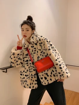 Plys jakke kvinder vinter kort 2020 nye koreanske version af løs lam uld kunstskind med leopard pels kvinder, vinter 3