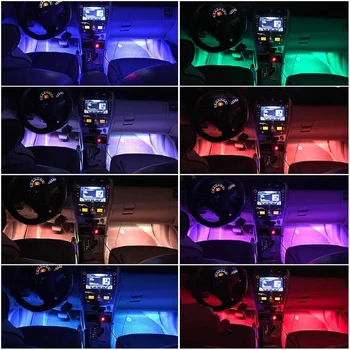 PMFC LED Strip Interiør Lys 4stk Bil Flerfarvet RGB Musik, Stemning, Lyd Aktiv Funktion LED Strip Belysning med USB-Port 3