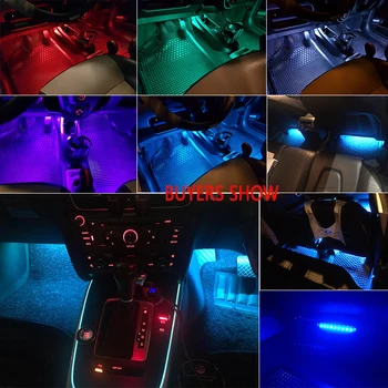 PMFC LED Strip Interiør Lys 4stk Bil Flerfarvet RGB Musik, Stemning, Lyd Aktiv Funktion LED Strip Belysning med USB-Port 5