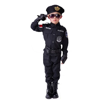 Politifolk Kostumer Drenge Særlige Politi Uniform Children ' s Day Gave Hær Lange Ærmer Frakke+Bukser+Bælte+Handsker+Hat Cosplay Tøj 1