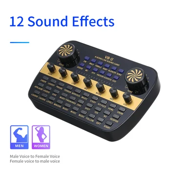 Professionel Karaoke Telefonen Live 12 Former for Elektrisk Tone Audio Mixer Eksterne USB-lydkort Voice Changer Audio Interface,