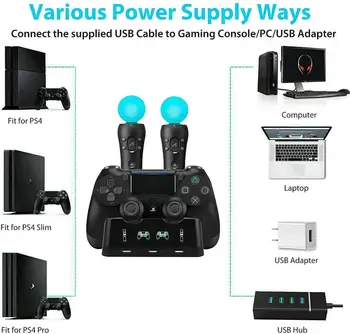 PS4 Controller 4 i 1 Oplader Dock Hurtig Opladning Station Står for PS4/FLYTTE/PS4 VR for Trådløse Dualshock 4-Controller 4
