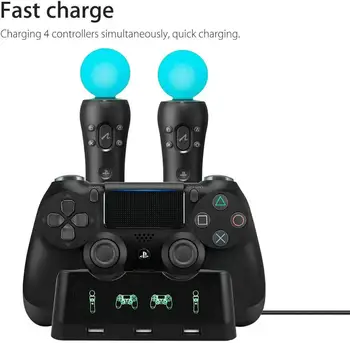 PS4 Controller 4 i 1 Oplader Dock Hurtig Opladning Station Står for PS4/FLYTTE/PS4 VR for Trådløse Dualshock 4-Controller 5