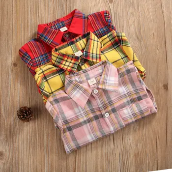 Pudcoco Toddler Dreng Pige Tøj Plaider Lange Ærmer-Knappen Kausale Shirt Pels Overalls Efteråret Tøj 2