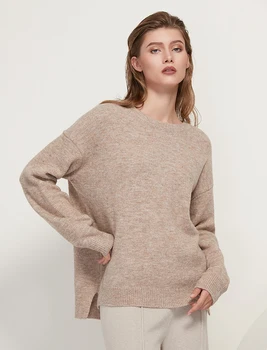 Pullover sweater ladies løs og blød uld sweater strikket pullover casual top pullover 3