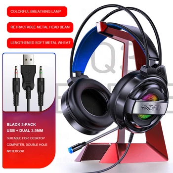 Q3 Professional Gaming Headset 7.1 lydspor, Farverig LED-Lys Med Mic Dobbelt 3,5 mm Interface Øretelefon Til Bærbare PC Gamer 4