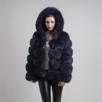 QIUCHEN PJ8143 2020 nye ankomst ægte ræv pels lange ærmer mode pels tøj af høj kvalitet kvinder vinter frakke med hætte 0