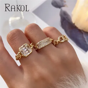 RAKOL Mode Overdrive Design CZ Krystal Metal Bløde Kæde Bælte Spænde Justerbare Ringe Trendy Guld Farve Kvindelige Smykker 0