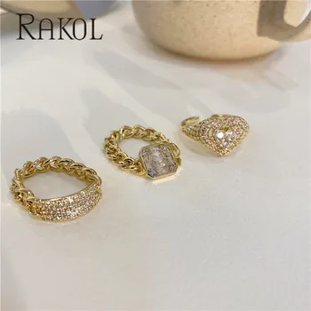 RAKOL Mode Overdrive Design CZ Krystal Metal Bløde Kæde Bælte Spænde Justerbare Ringe Trendy Guld Farve Kvindelige Smykker 5