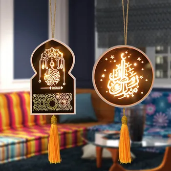 Ramadan Dekorativ Lanterne Træ-Lygte Med LED-Lys Lantern Festival Glad Eid 2021 Lys Dekoration 3847