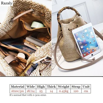 Razaly mærke japansk koreansk stil kvinder halm spand tote bambus håndtaske små vintage kæde attachétasker sommer strand designer taske 3