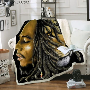 Reggae Sanger Bob Marley 3D Printet Fleece Tæppe til Senge Tyk Dyne Mode Sengetæppe Sherpa Smide Tæppe Voksne Børn 07 4