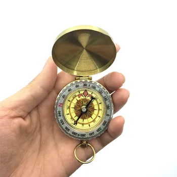 Ren Kobber Clamshell Kompas Lysende Lomme Kompas Bærbare Udendørs Messing Guld Farve Kobber Kompas Navigation Tools 11030