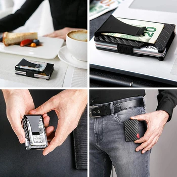 RFID-Carbon Fiber Punge til Mænd - Minimalistisk Aluminium Metal Penge Klip Tegnebog, Mens Wallet 5