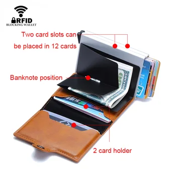 RFID Mænds Læder-ID Kreditkort Indehaveren Mandlige Automatisk Aluminium Legering Hasp-Kasse Business-Dobbelt-Lag Kortindehaveren Tegnebog for Manden 3